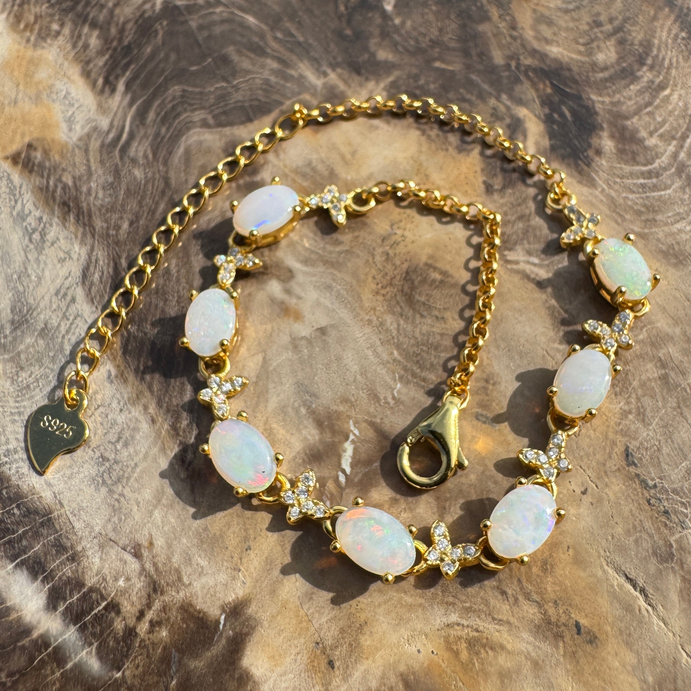 2.1ct Coober Pedy Opal Bracelet ~ 'Manly Gold Spectrum' | Gold Coated 925 Sterling Silver | Solid Australian Opal