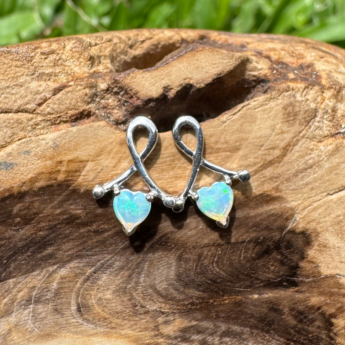 0.6ct Coober Pedy Crystal Opal Stud Earrings ~ 'Emerald Lake Glimmer' | 925 Sterling Silver | Solid Australian Opal