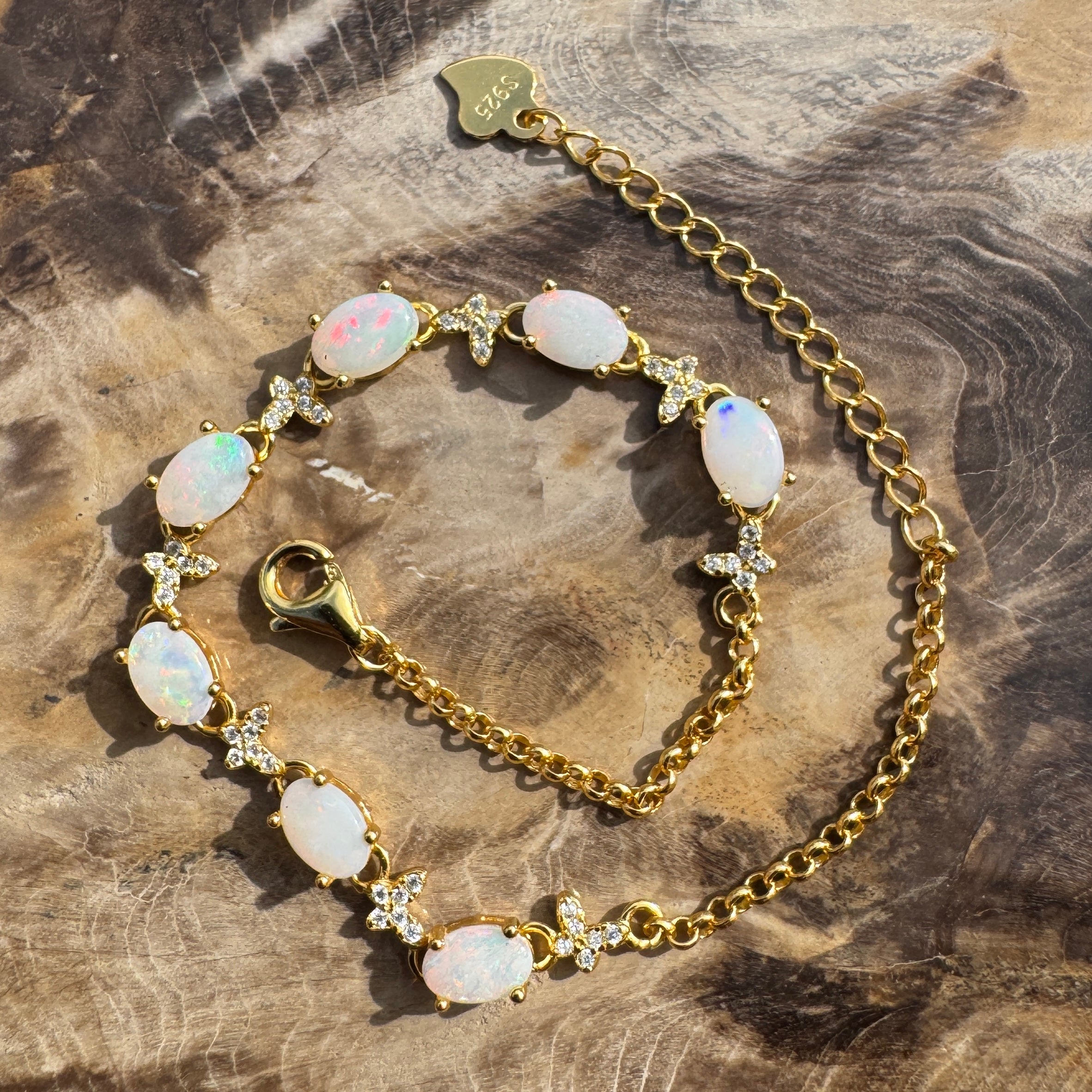 2.1ct Coober Pedy Opal Bracelet ~ 'Manly Gold Spectrum' | Gold Coated 925 Sterling Silver | Solid Australian Opal