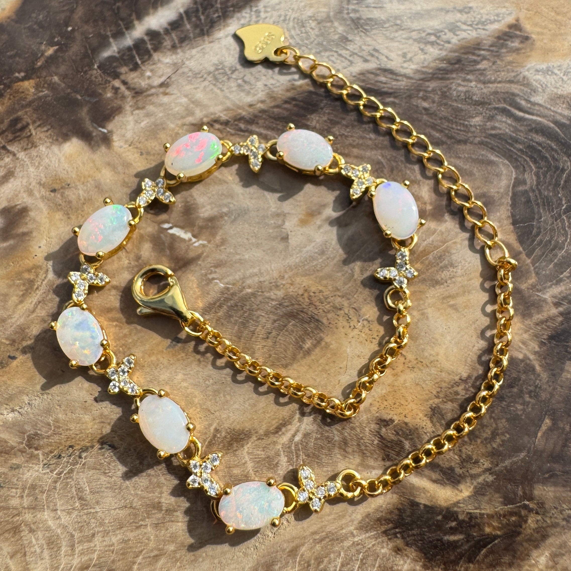 2.1ct Coober Pedy Opal Bracelet ~ 'Manly Gold Spectrum' | Gold Coated 925 Sterling Silver | Solid Australian Opal