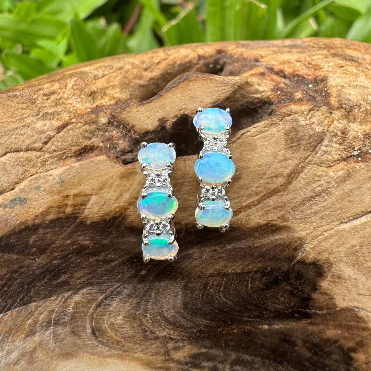 1.2ct Coober Pedy Crystal Opal Stud Earrings ~ 'Jim Jim Falls Blue' | 925 Sterling Silver | Solid Australian Opal
