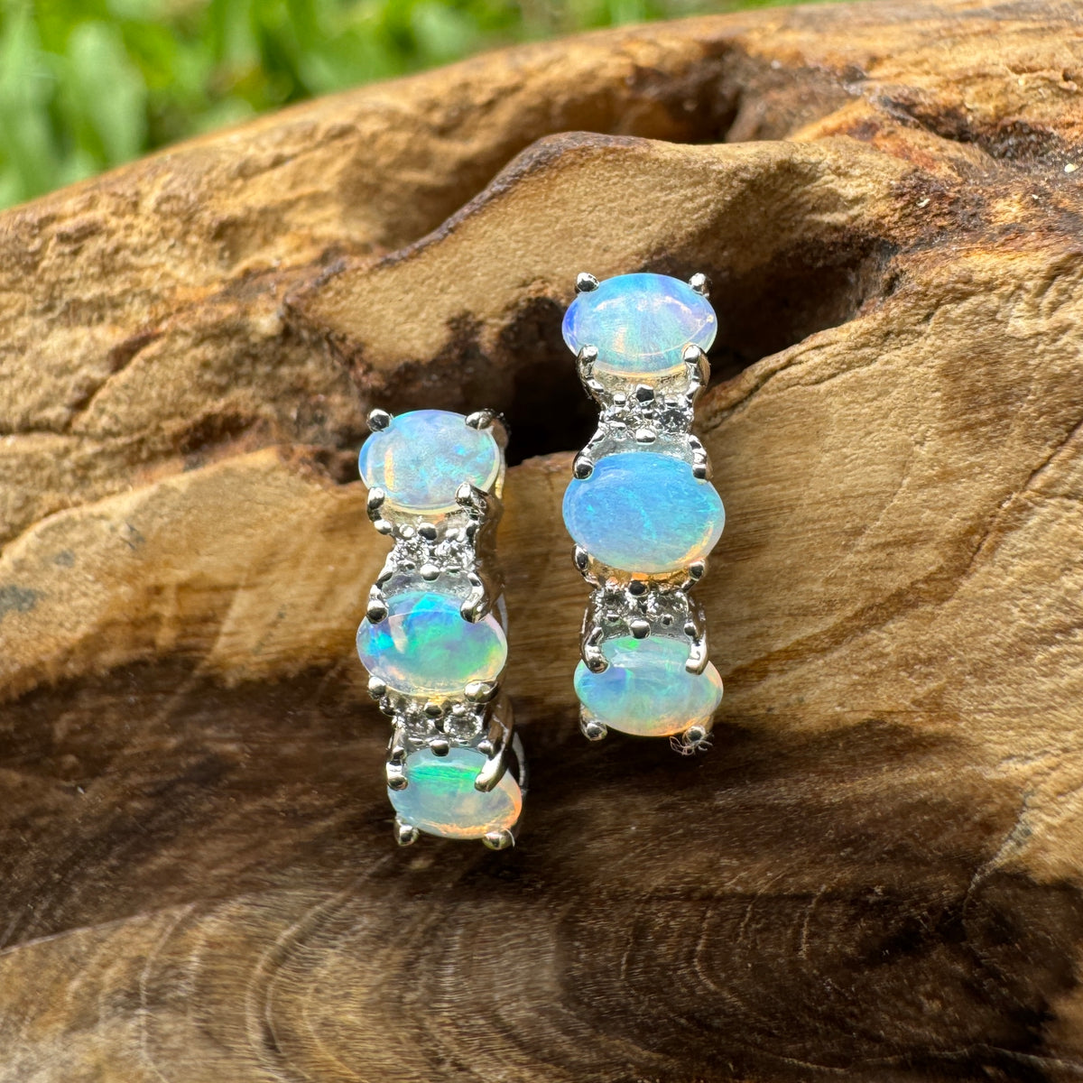 1.2ct Coober Pedy Crystal Opal Stud Earrings ~ 'Jim Jim Falls Blue' | 925 Sterling Silver | Solid Australian Opal