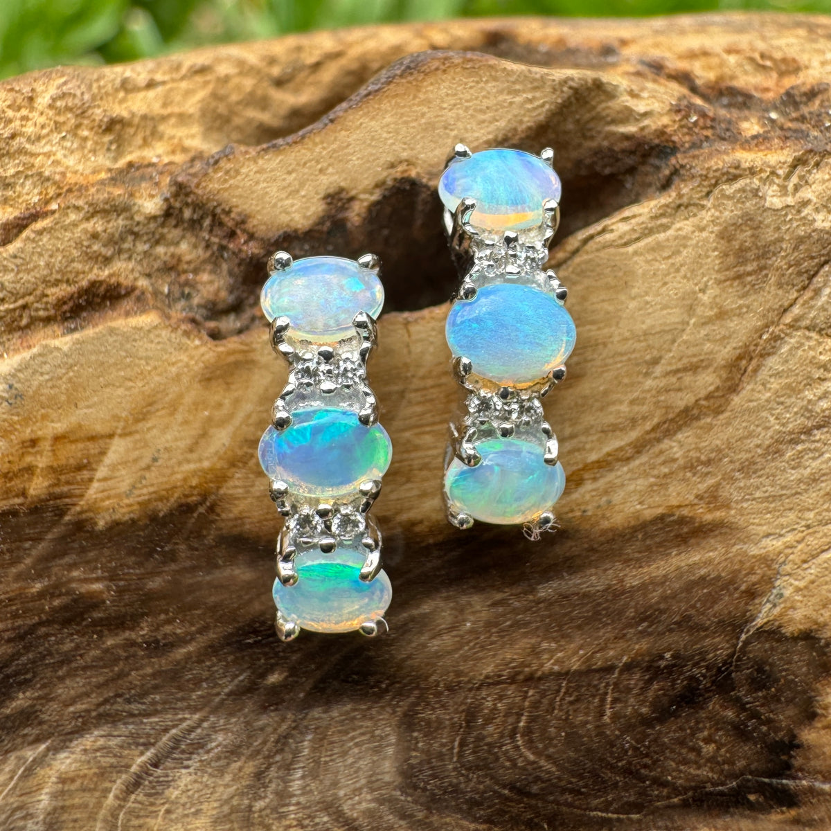 1.2ct Coober Pedy Crystal Opal Stud Earrings ~ 'Jim Jim Falls Blue' | 925 Sterling Silver | Solid Australian Opal