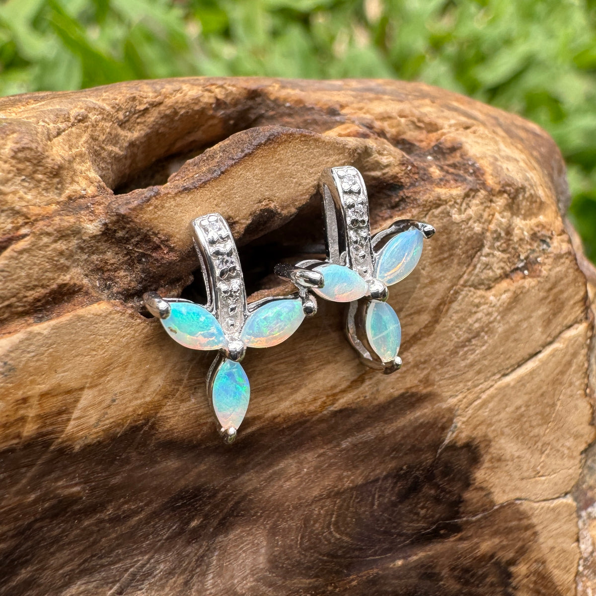 0.6ct Coober Pedy Crystal Opal Stud Earrings ~ 'Mount Kaputar Green' | 925 Sterling Silver | Solid Australian Opal