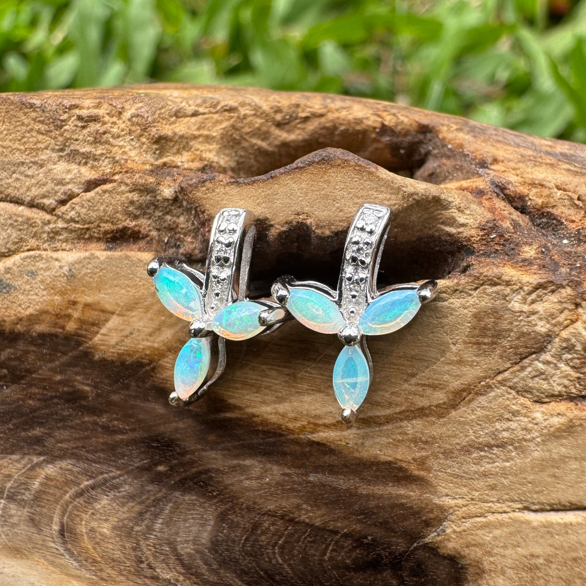 0.6ct Coober Pedy Crystal Opal Stud Earrings ~ 'Mount Kaputar Green' | 925 Sterling Silver | Solid Australian Opal
