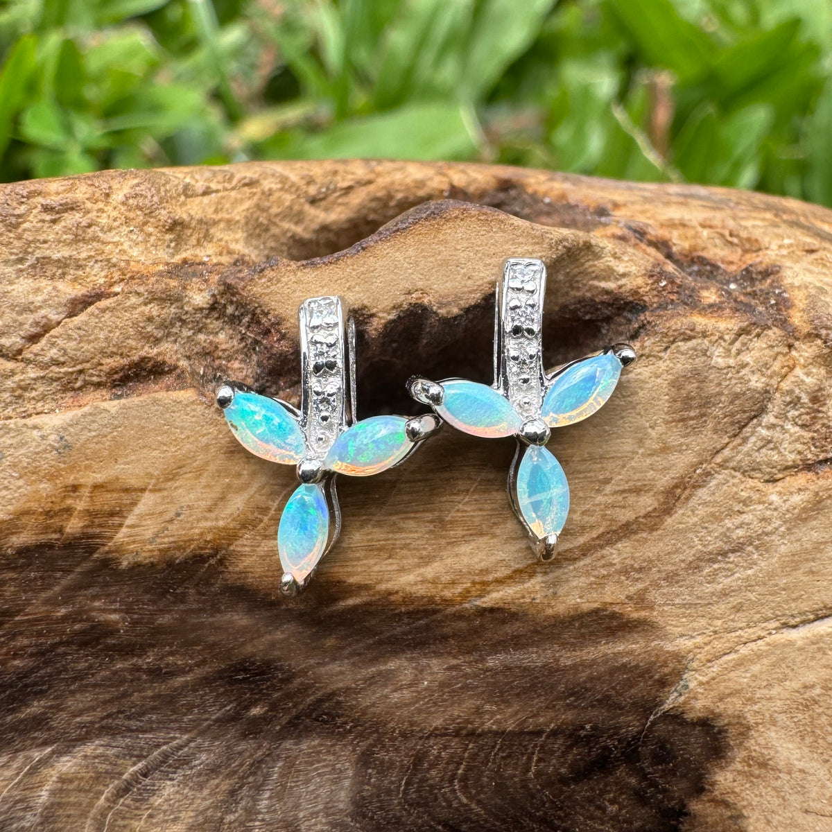 0.6ct Coober Pedy Crystal Opal Stud Earrings ~ 'Mount Kaputar Green' | 925 Sterling Silver | Solid Australian Opal