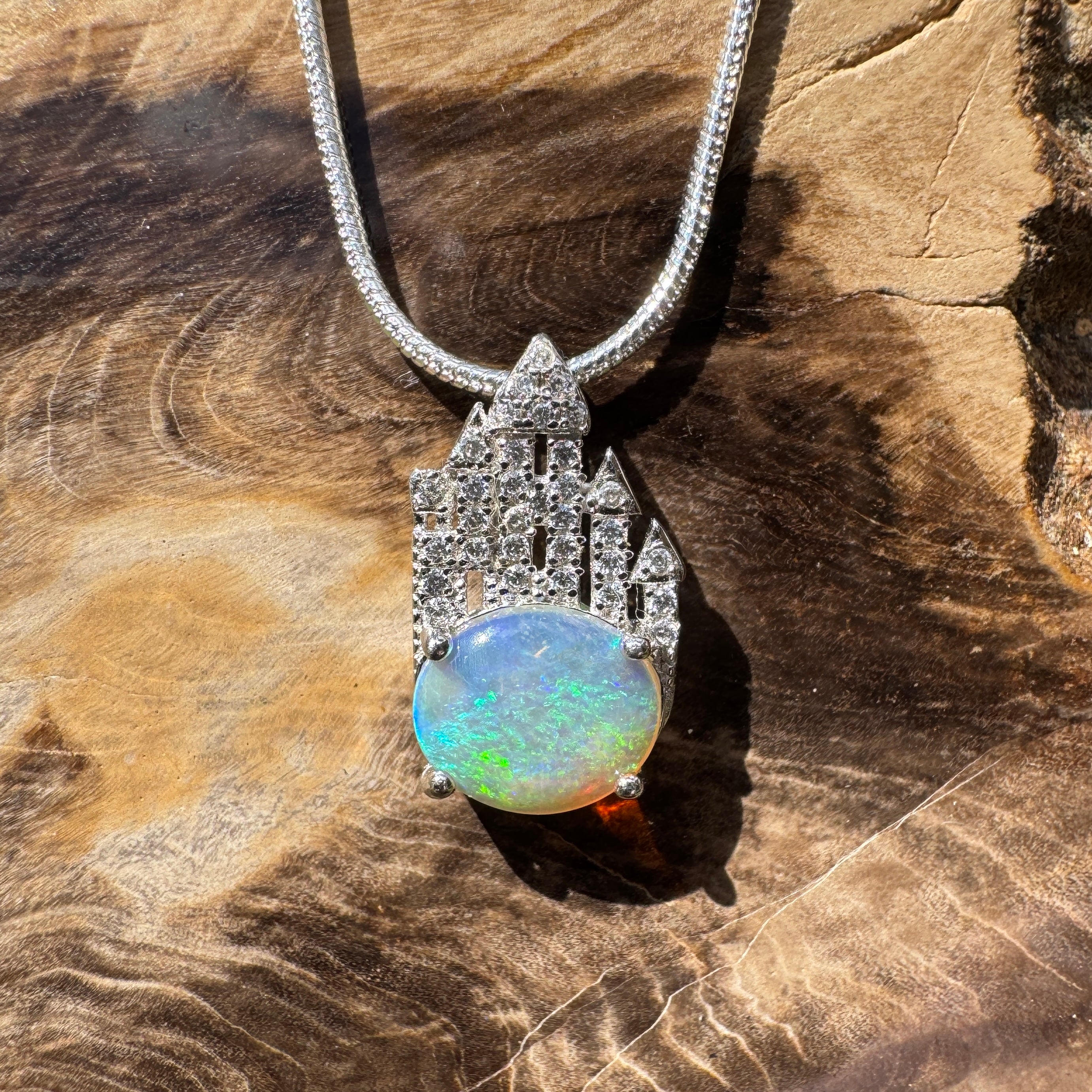 0.9ct Lightning Ridge Opal Pendant Necklace ~ 'Paronella Queen's Castle' | 925 Sterling Silver | Solid Australian Opal