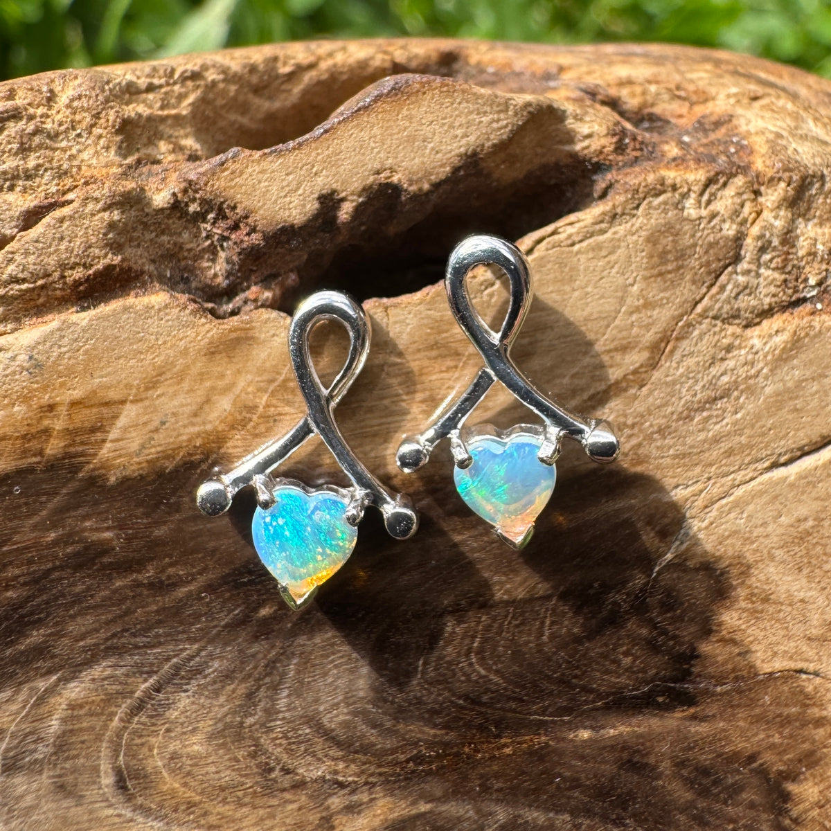 0.6ct Coober Pedy Crystal Opal Stud Earrings ~ 'Mount Remarkable Blue' | 925 Sterling Silver | Solid Australian Opal