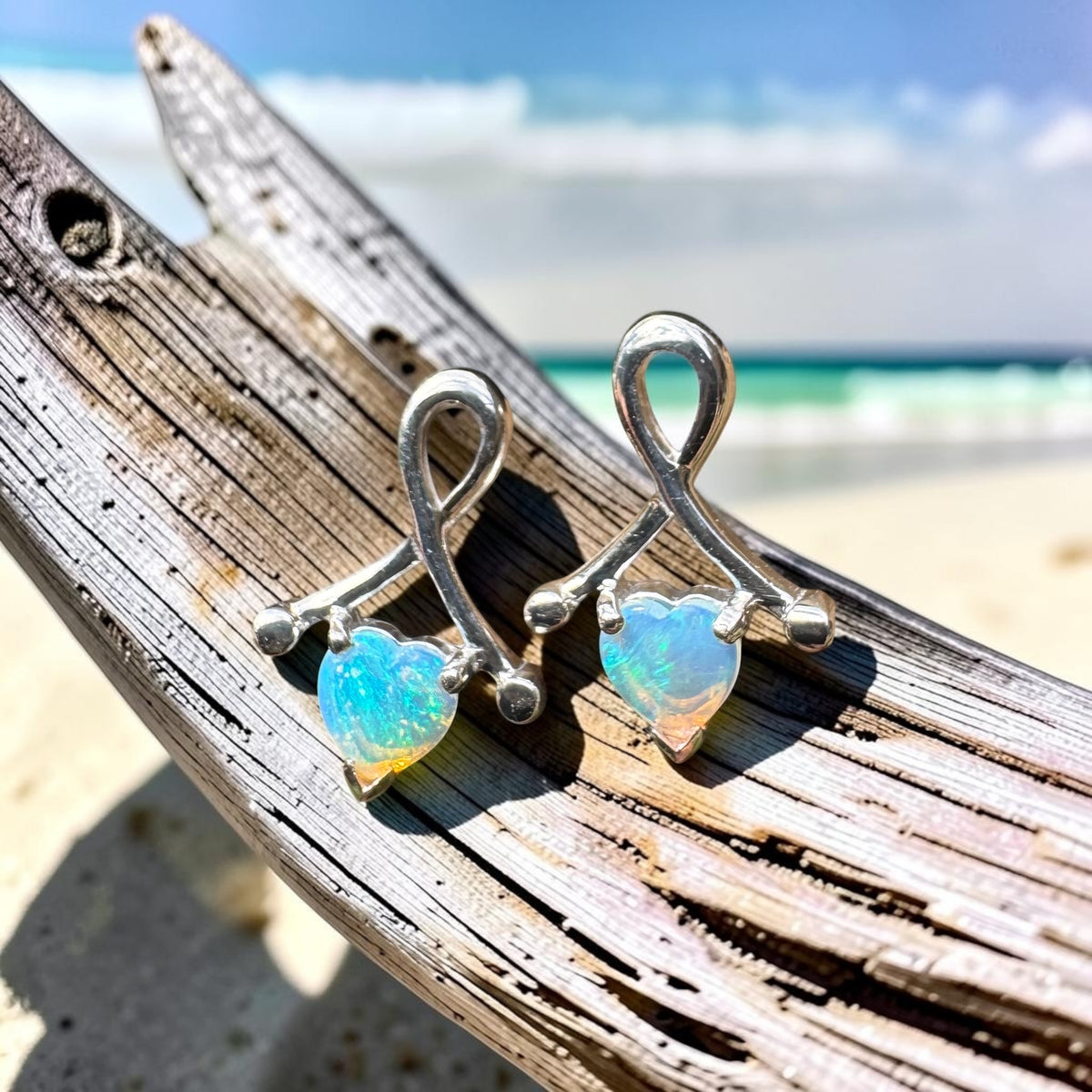 0.6ct Coober Pedy Crystal Opal Stud Earrings ~ 'Mount Remarkable Blue' | 925 Sterling Silver | Solid Australian Opal