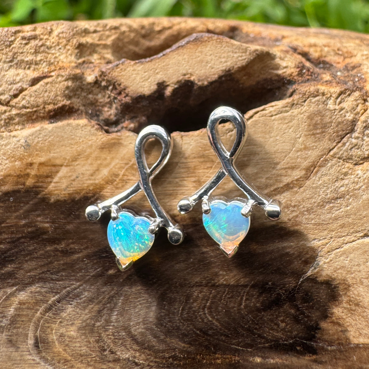 0.6ct Coober Pedy Crystal Opal Stud Earrings ~ 'Mount Remarkable Blue' | 925 Sterling Silver | Solid Australian Opal
