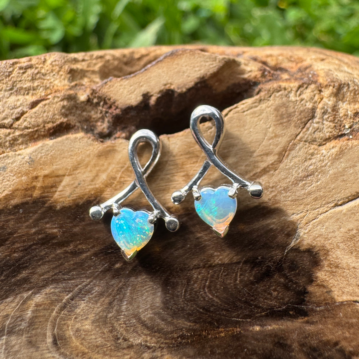 0.6ct Coober Pedy Crystal Opal Stud Earrings ~ 'Mount Remarkable Blue' | 925 Sterling Silver | Solid Australian Opal