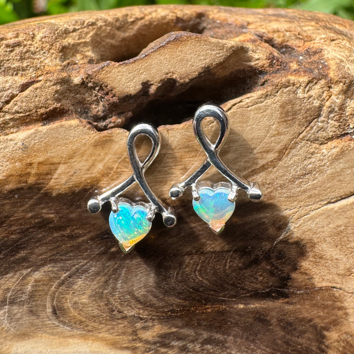 0.6ct Coober Pedy Crystal Opal Stud Earrings ~ 'Mount Remarkable Blue' | 925 Sterling Silver | Solid Australian Opal