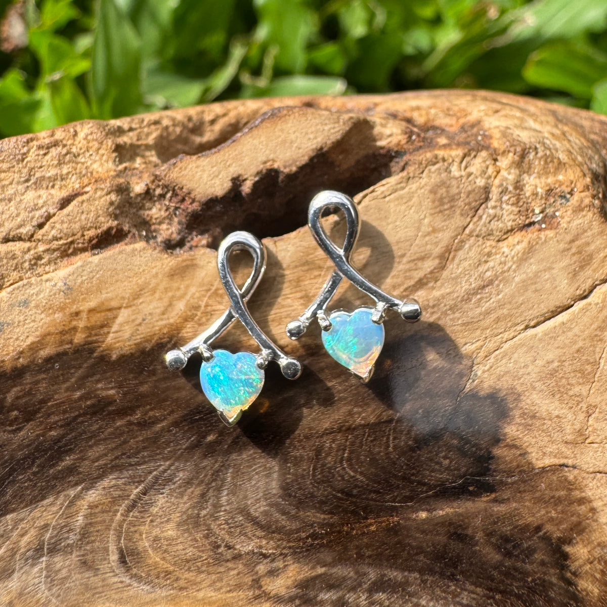0.6ct Coober Pedy Crystal Opal Stud Earrings ~ 'Mount Remarkable Blue' | 925 Sterling Silver | Solid Australian Opal
