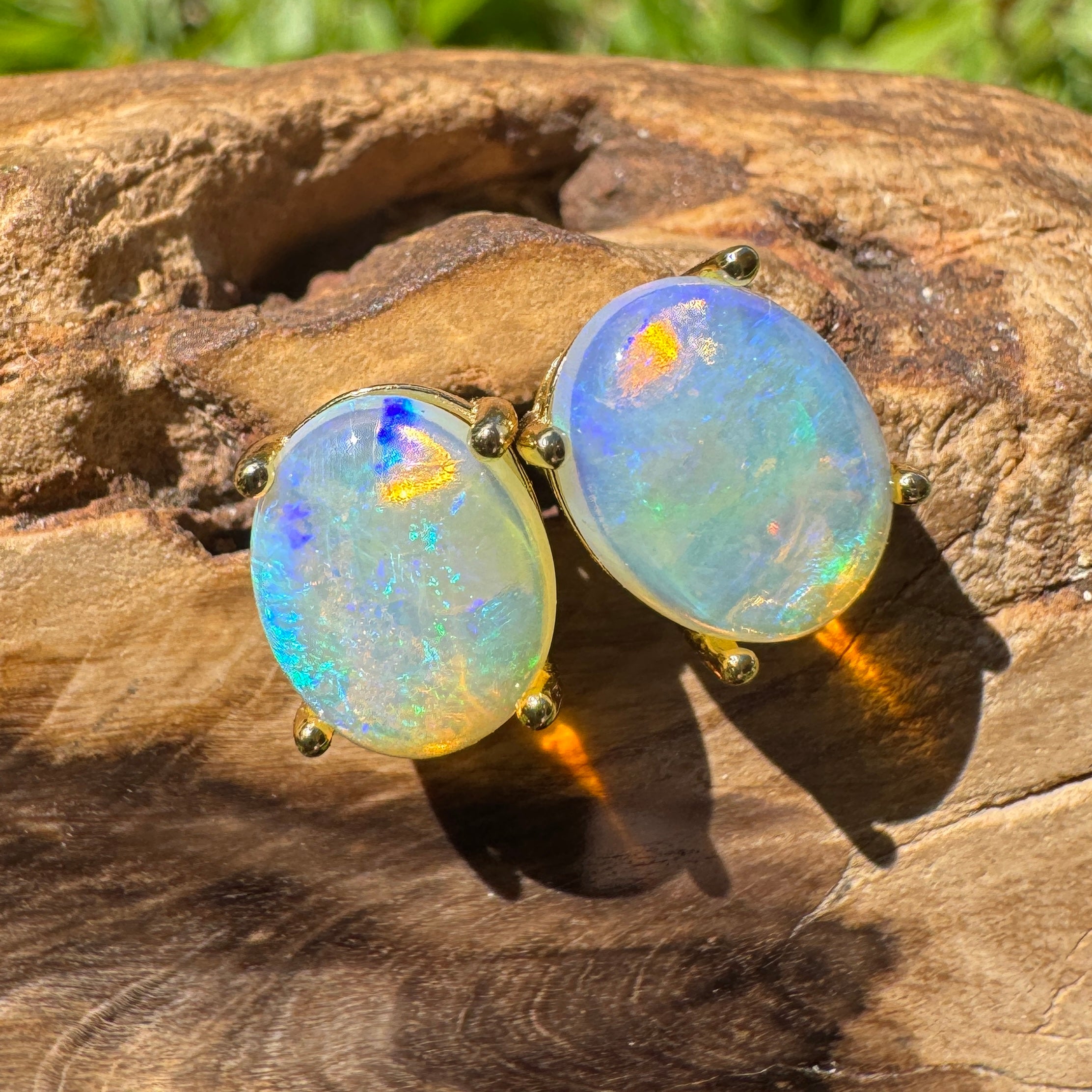 1.8ct Coober Pedy Opal Earrings ~ 'Shipsterns Bluff Blue' | Yellow Gold Coated 925 Sterling Silver | Solid Australian Opal