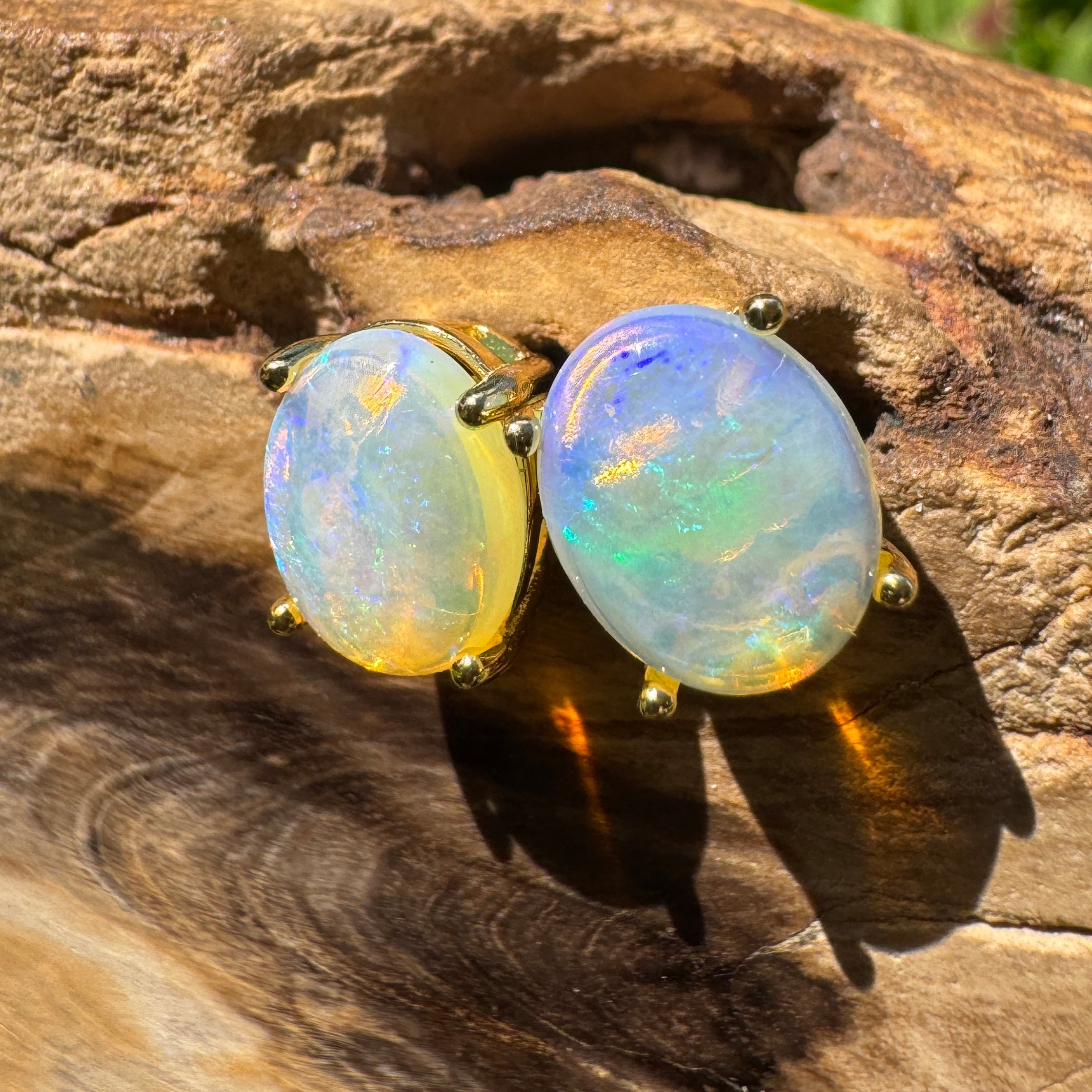 1.8ct Coober Pedy Opal Earrings ~ 'Shipsterns Bluff Blue' | Yellow Gold Coated 925 Sterling Silver | Solid Australian Opal