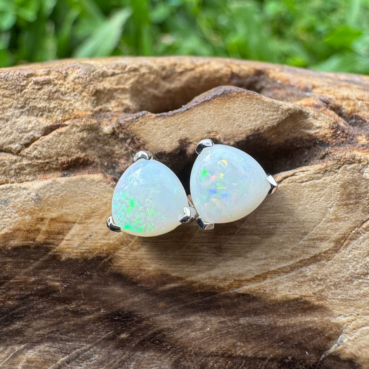 1ct Coober Pedy Opal Stud Earrings ~ 'Kangaroo Point Firelight' | 925 Sterling Silver | Solid Australian Opal