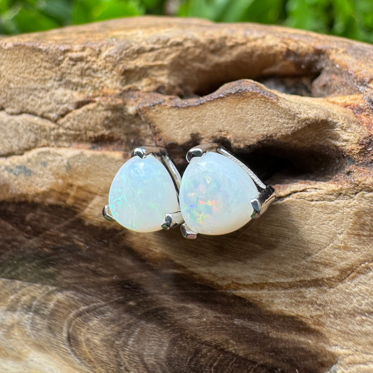 1ct Coober Pedy Opal Stud Earrings ~ 'Kangaroo Point Firelight' | 925 Sterling Silver | Solid Australian Opal