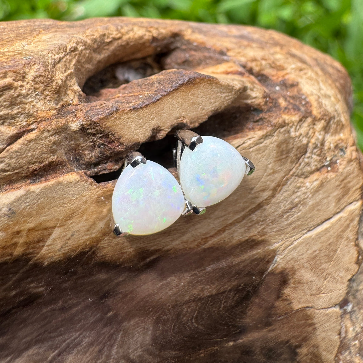 1ct Coober Pedy Opal Stud Earrings ~ 'Kangaroo Point Firelight' | 925 Sterling Silver | Solid Australian Opal