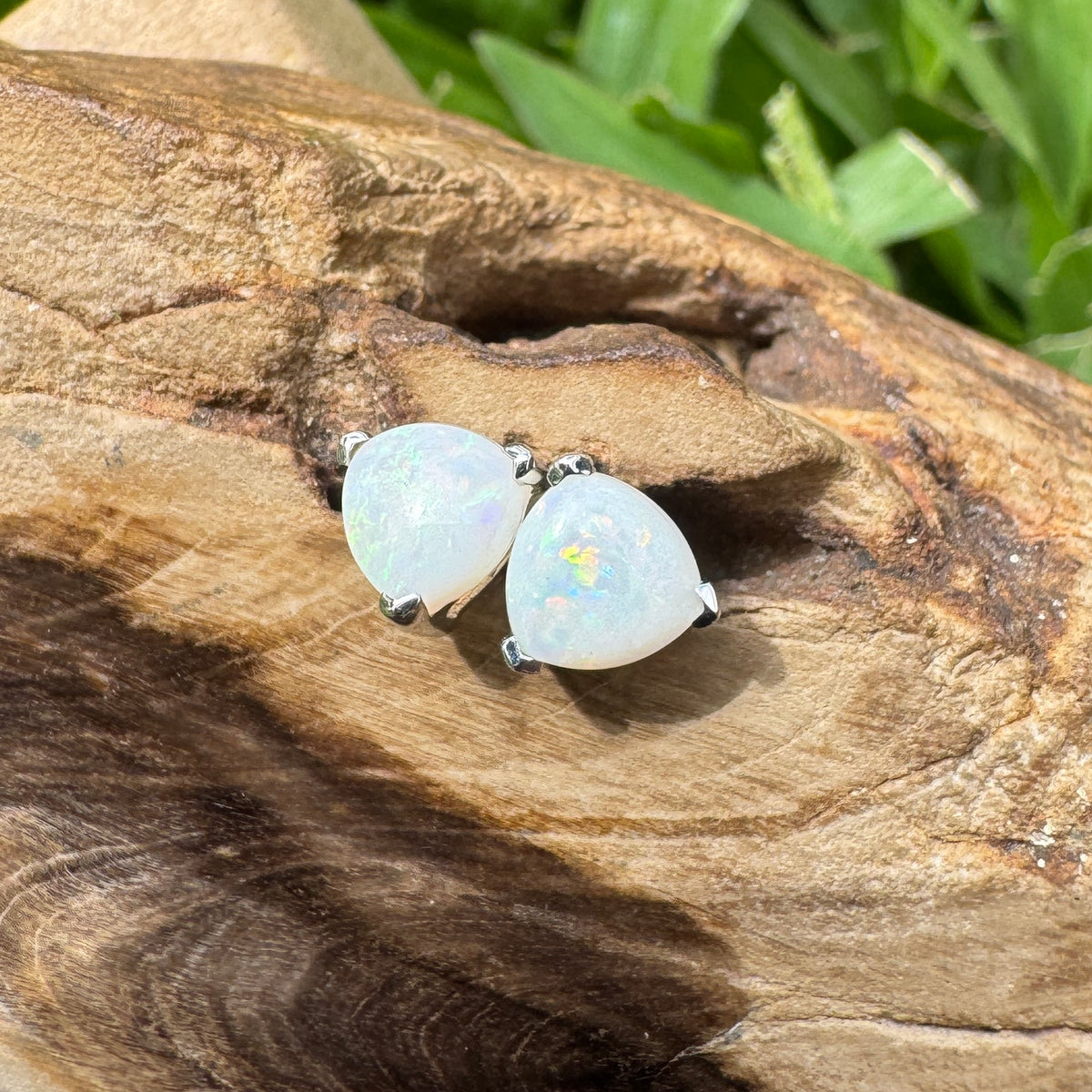 1ct Coober Pedy Opal Stud Earrings ~ 'Kangaroo Point Firelight' | 925 Sterling Silver | Solid Australian Opal