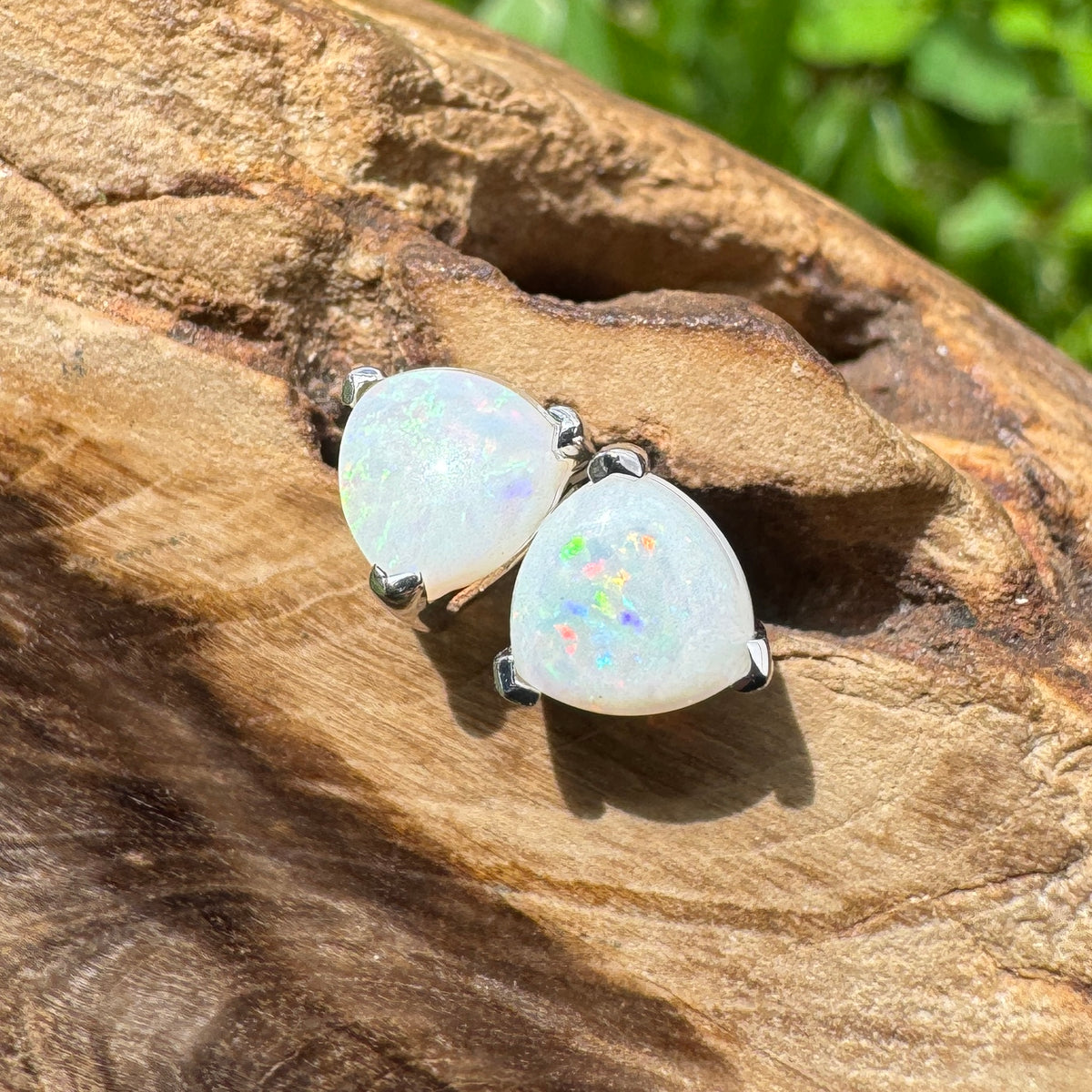 1ct Coober Pedy Opal Stud Earrings ~ 'Kangaroo Point Firelight' | 925 Sterling Silver | Solid Australian Opal