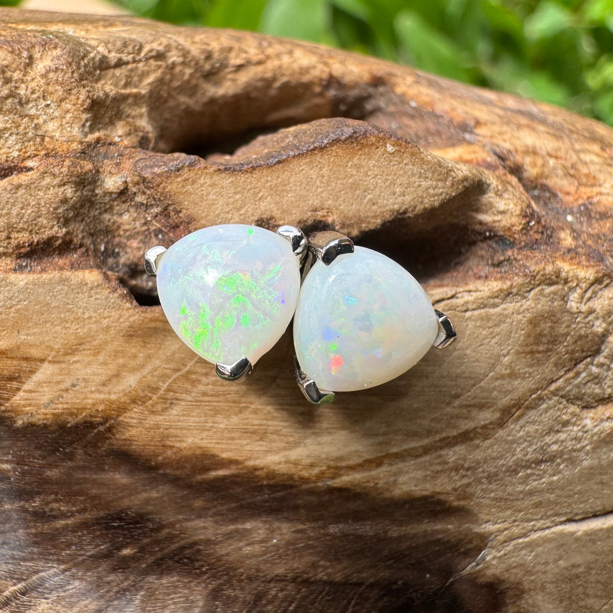 1ct Coober Pedy Opal Stud Earrings ~ 'Kangaroo Point Firelight' | 925 Sterling Silver | Solid Australian Opal
