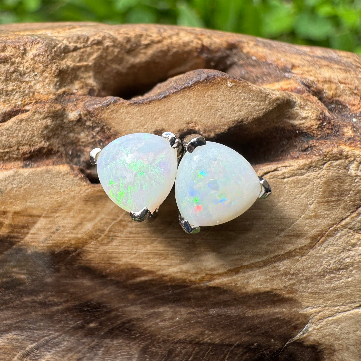 1ct Coober Pedy Opal Stud Earrings ~ 'Kangaroo Point Firelight' | 925 Sterling Silver | Solid Australian Opal