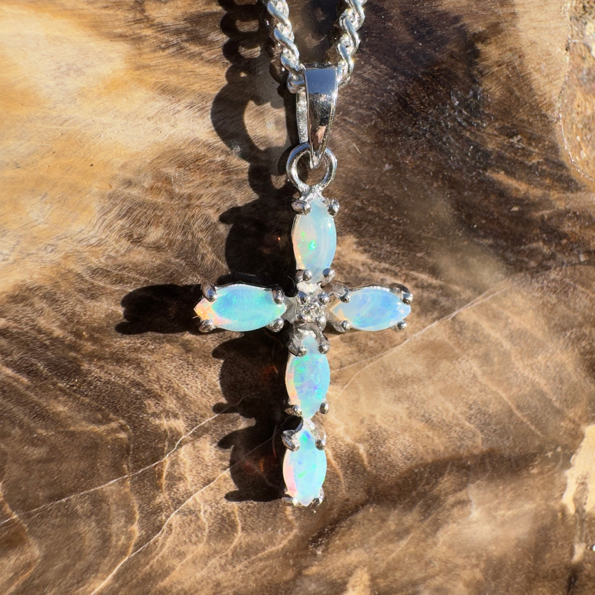 1ct Coober Pedy Opal Cross Pendant Necklace ~ 'Bungle Bungle Beacon' | 925 Sterling Silver | Solid Australian Opal