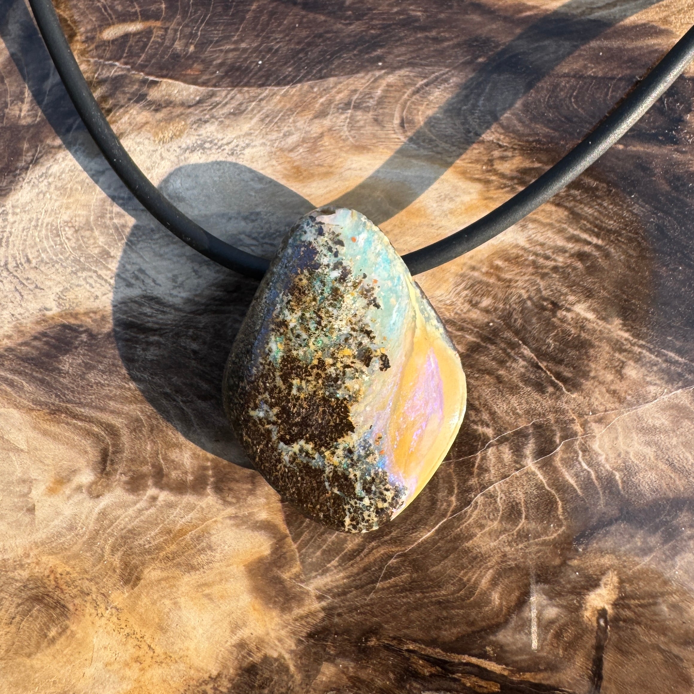 Solid Queensland Boulder Opal Pendant Necklace ~ 'Cobourg Tideglow' | Solid Australian Opal