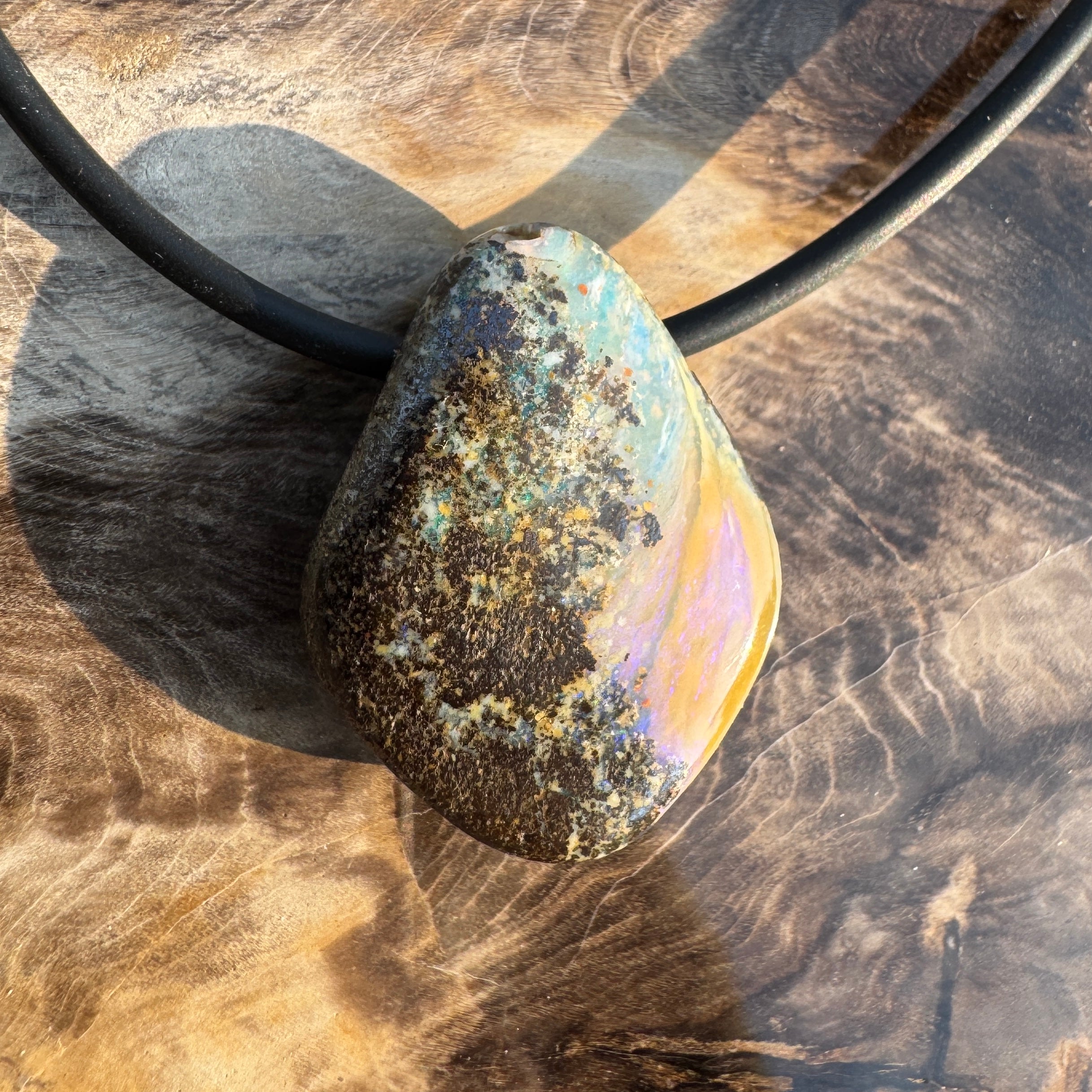 Solid Queensland Boulder Opal Pendant Necklace ~ 'Cobourg Tideglow' | Solid Australian Opal
