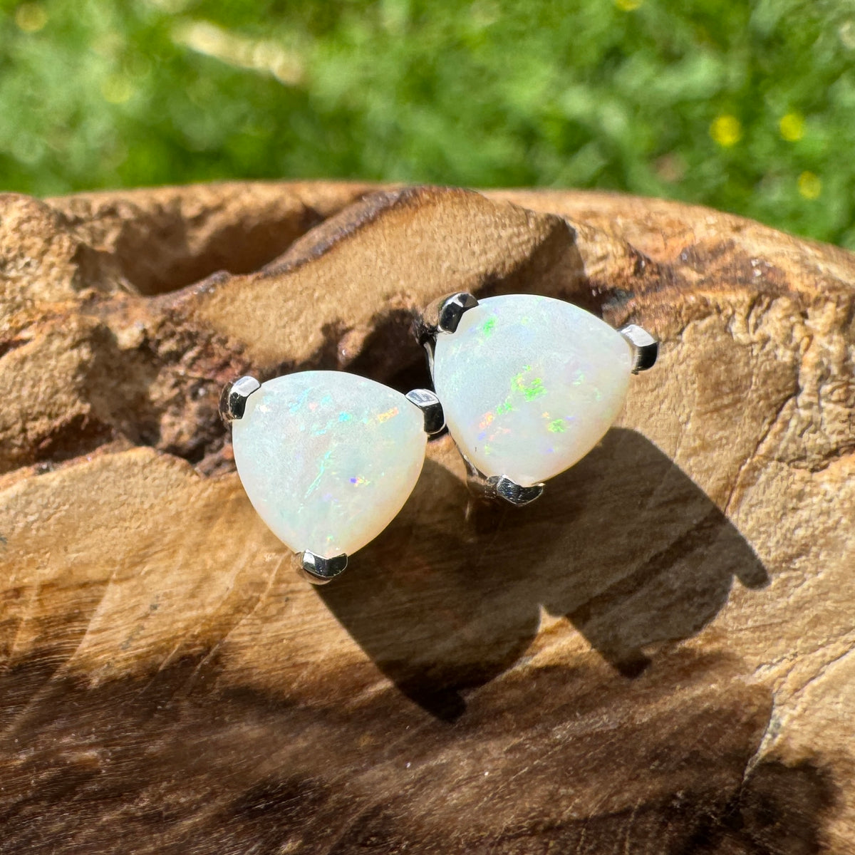 1ct Coober Pedy Opal Stud Earrings ~ 'Karlu Karlu Flicker' | 925 Sterling Silver | Solid Australian Opal