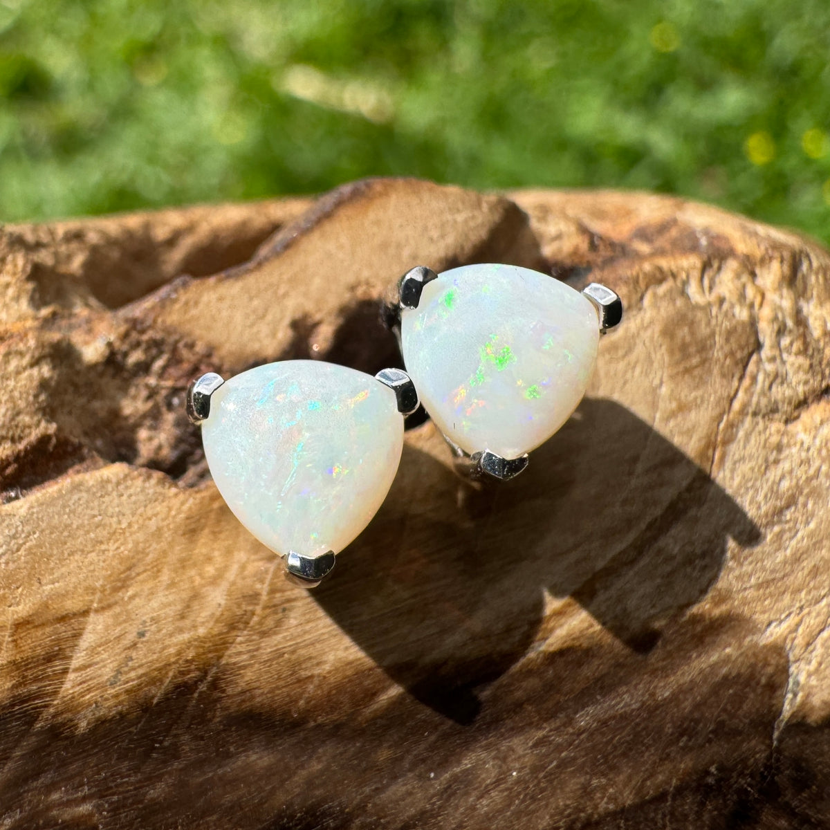 1ct Coober Pedy Opal Stud Earrings ~ 'Karlu Karlu Flicker' | 925 Sterling Silver | Solid Australian Opal