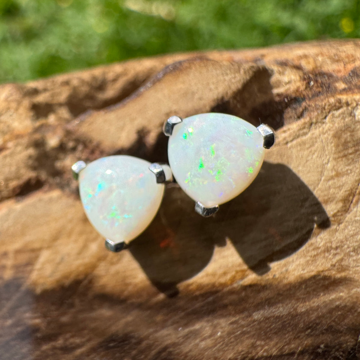 1ct Coober Pedy Opal Stud Earrings ~ 'Karlu Karlu Flicker' | 925 Sterling Silver | Solid Australian Opal