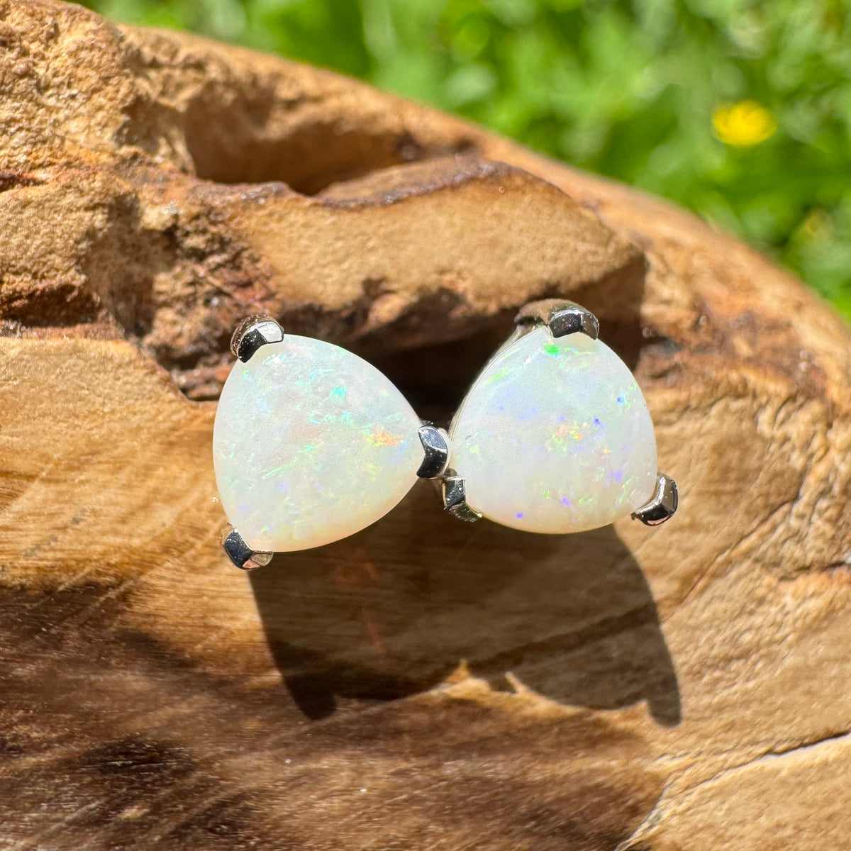 1ct Coober Pedy Opal Stud Earrings ~ 'Karlu Karlu Flicker' | 925 Sterling Silver | Solid Australian Opal