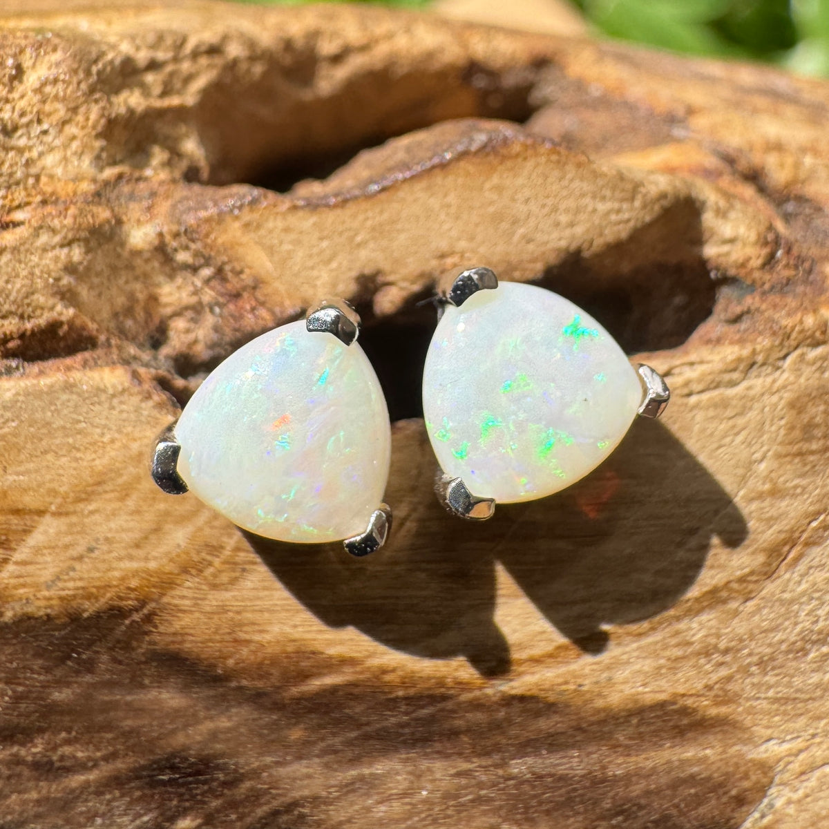 1ct Coober Pedy Opal Stud Earrings ~ 'Karlu Karlu Flicker' | 925 Sterling Silver | Solid Australian Opal