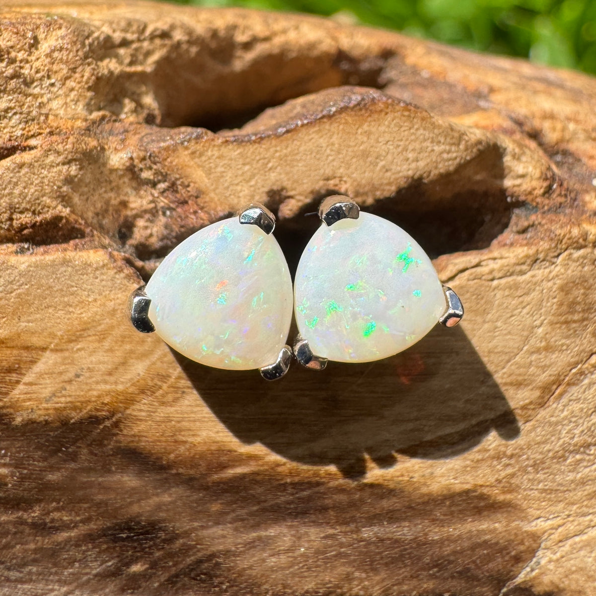1ct Coober Pedy Opal Stud Earrings ~ 'Karlu Karlu Flicker' | 925 Sterling Silver | Solid Australian Opal
