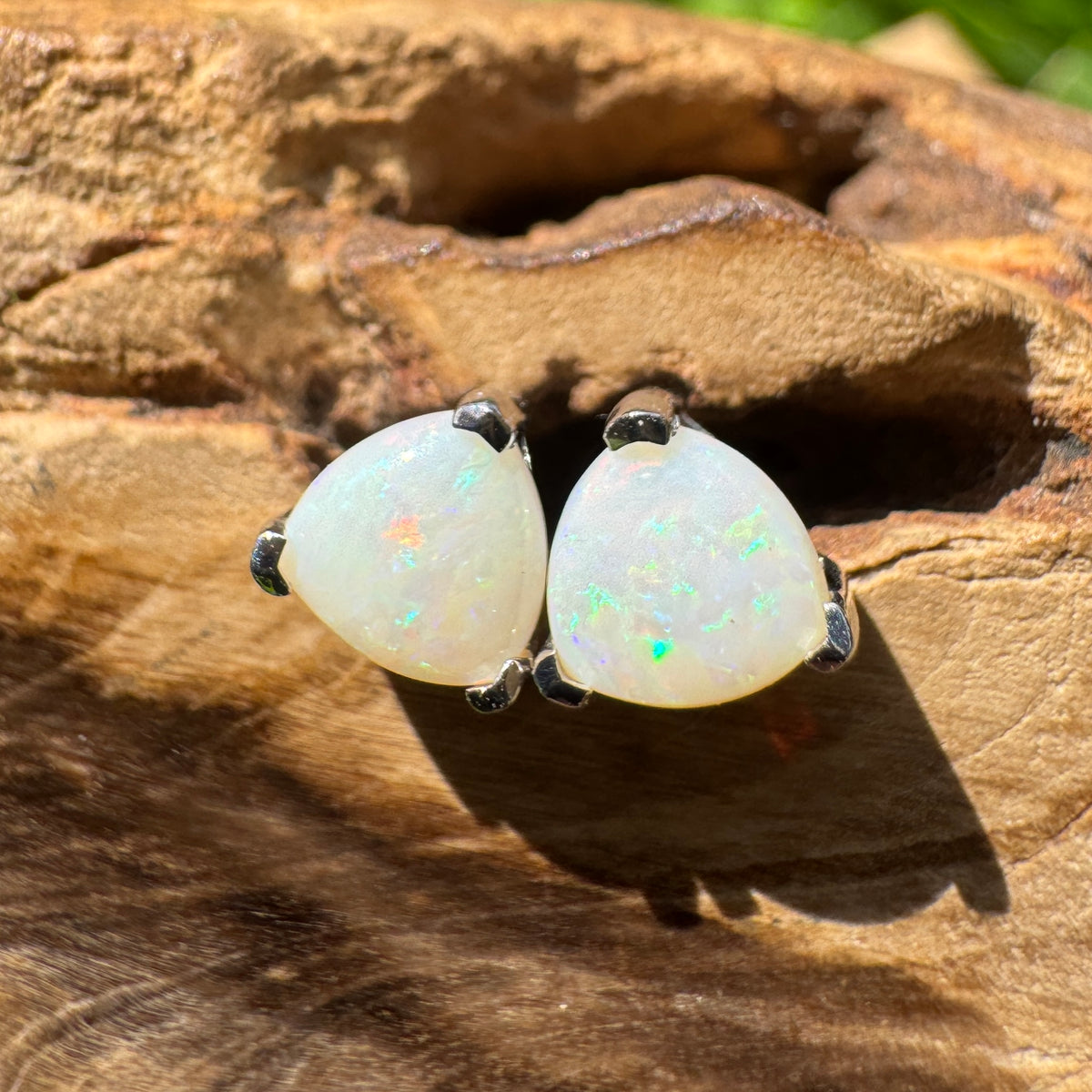 1ct Coober Pedy Opal Stud Earrings ~ 'Karlu Karlu Flicker' | 925 Sterling Silver | Solid Australian Opal