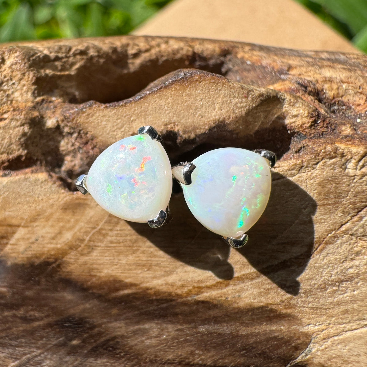 1ct Coober Pedy Opal Stud Earrings ~ 'Karlu Karlu Flicker' | 925 Sterling Silver | Solid Australian Opal