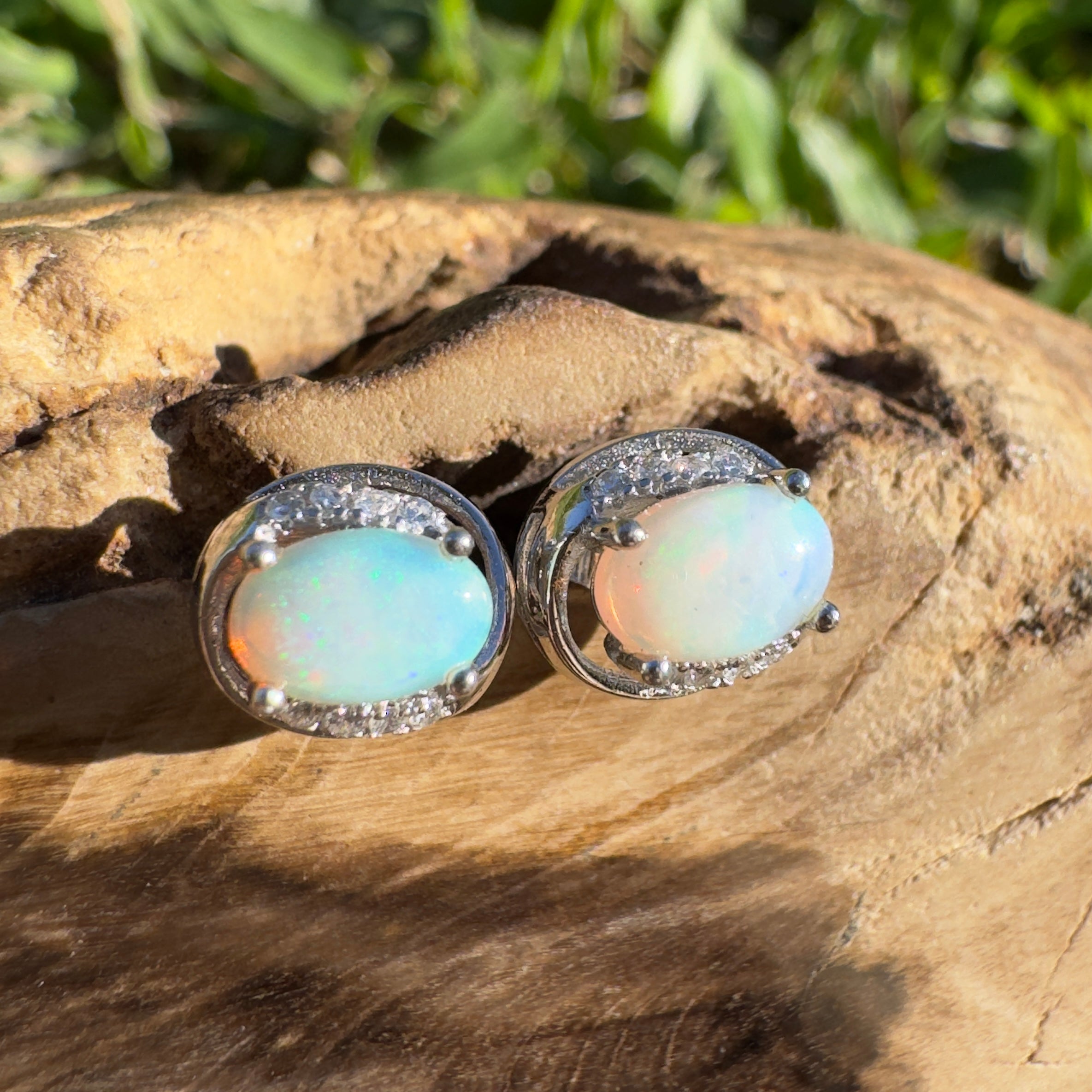 0.8ct Coober Pedy Opal Earrings ~ 'Etty Bay Gleam' | 925 Sterling Silver | Solid Australian Opal