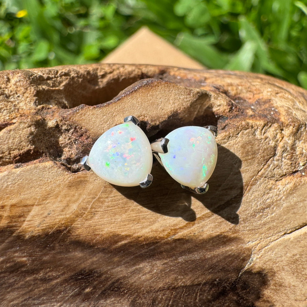 1ct Coober Pedy Opal Stud Earrings ~ 'Karlu Karlu Flicker' | 925 Sterling Silver | Solid Australian Opal