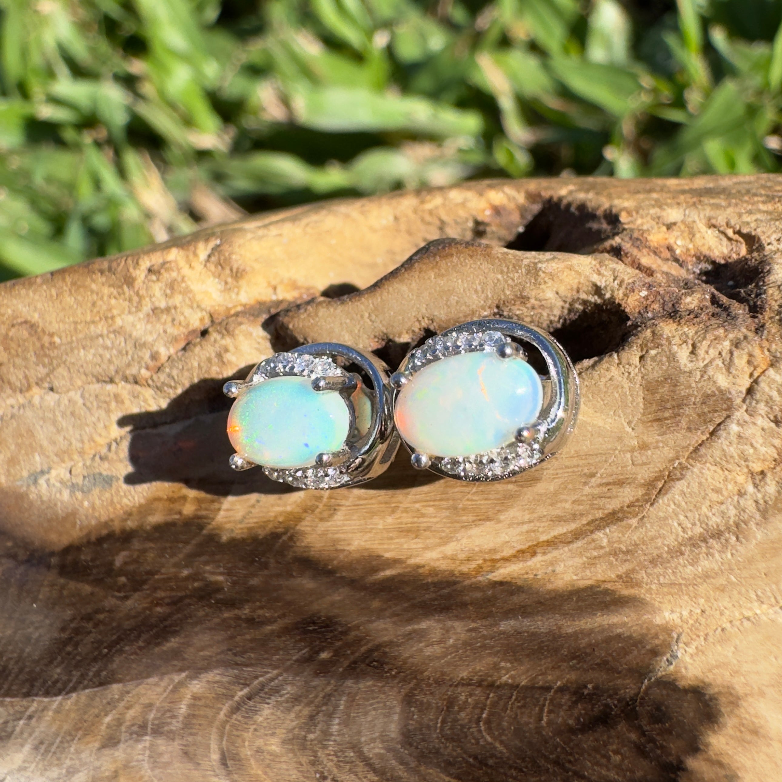 0.8ct Coober Pedy Opal Earrings ~ 'Etty Bay Gleam' | 925 Sterling Silver | Solid Australian Opal