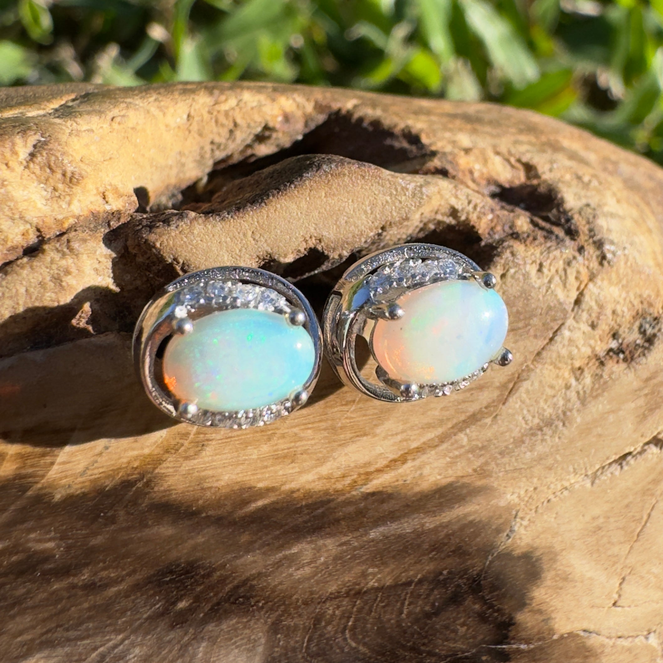 0.8ct Coober Pedy Opal Earrings ~ 'Etty Bay Gleam' | 925 Sterling Silver | Solid Australian Opal