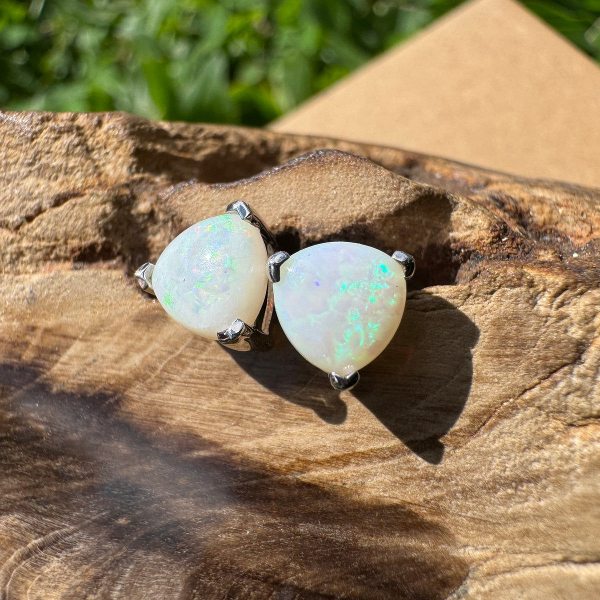 1ct Coober Pedy Opal Stud Earrings ~ 'Karlu Karlu Flicker' | 925 Sterling Silver | Solid Australian Opal