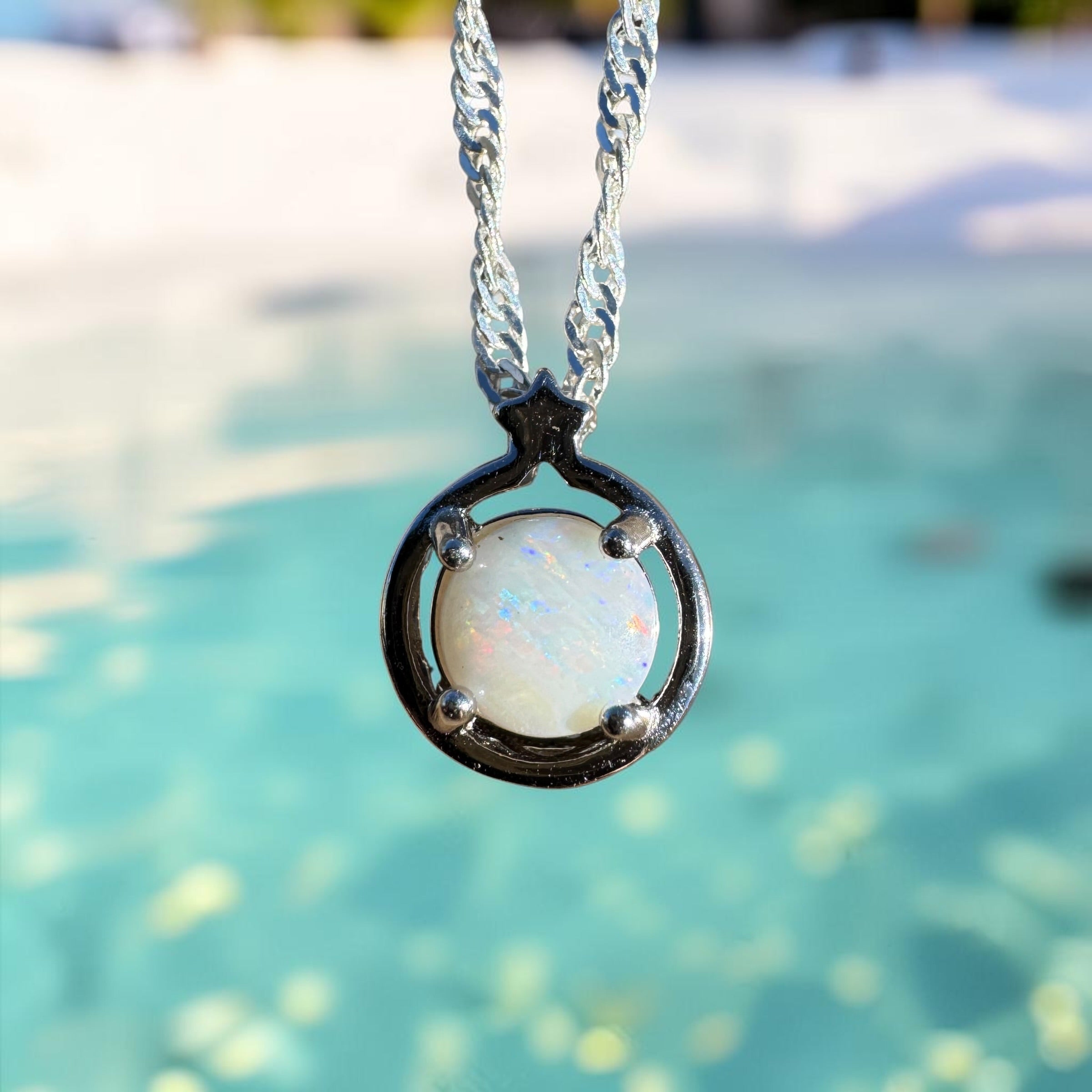 0.7ct Coober Pedy Opal Pendant Necklace ~ 'Coober Moon Glow' | 925 Sterling Silver | Solid Australian Opal