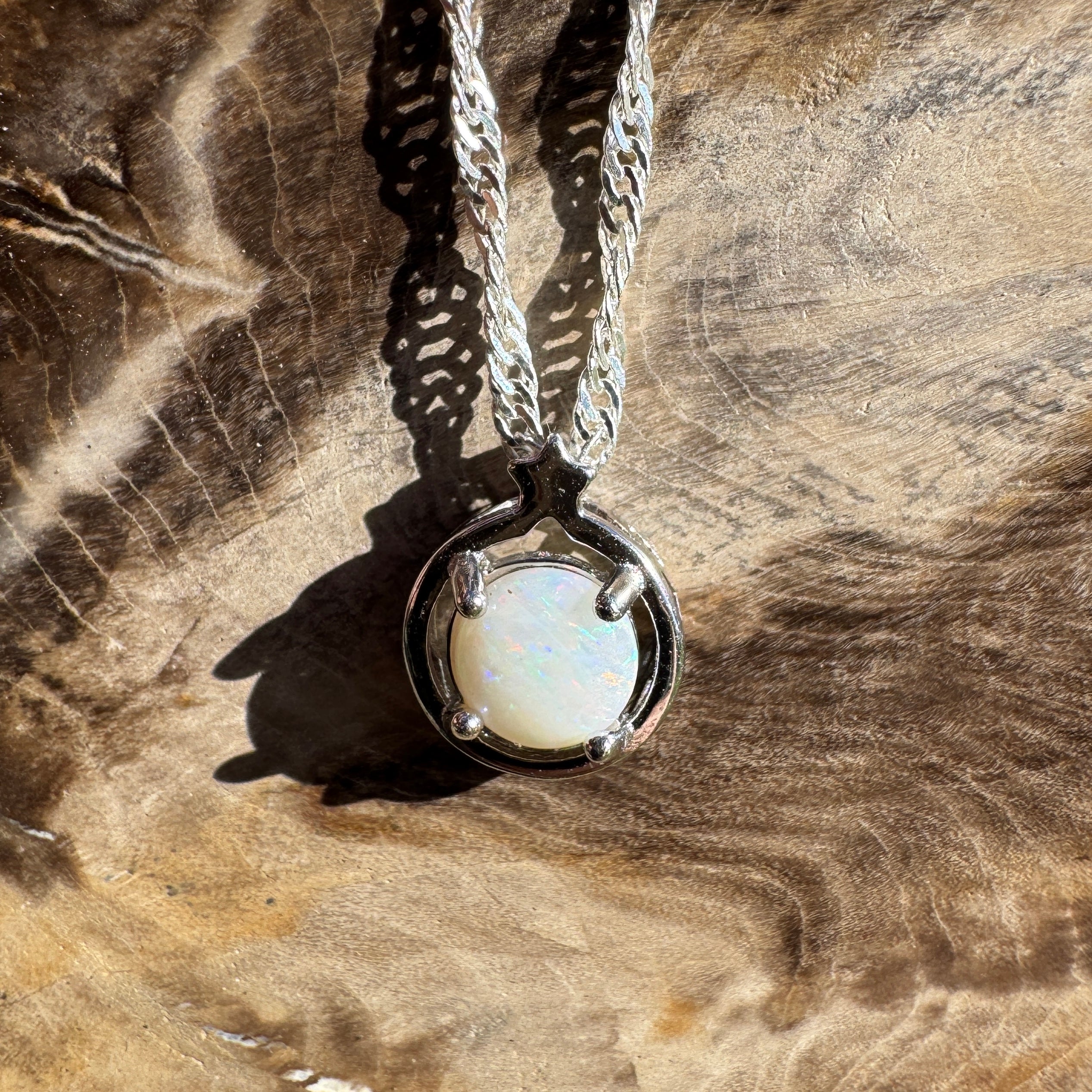 0.7ct Coober Pedy Opal Pendant Necklace ~ 'Coober Moon Glow' | 925 Sterling Silver | Solid Australian Opal