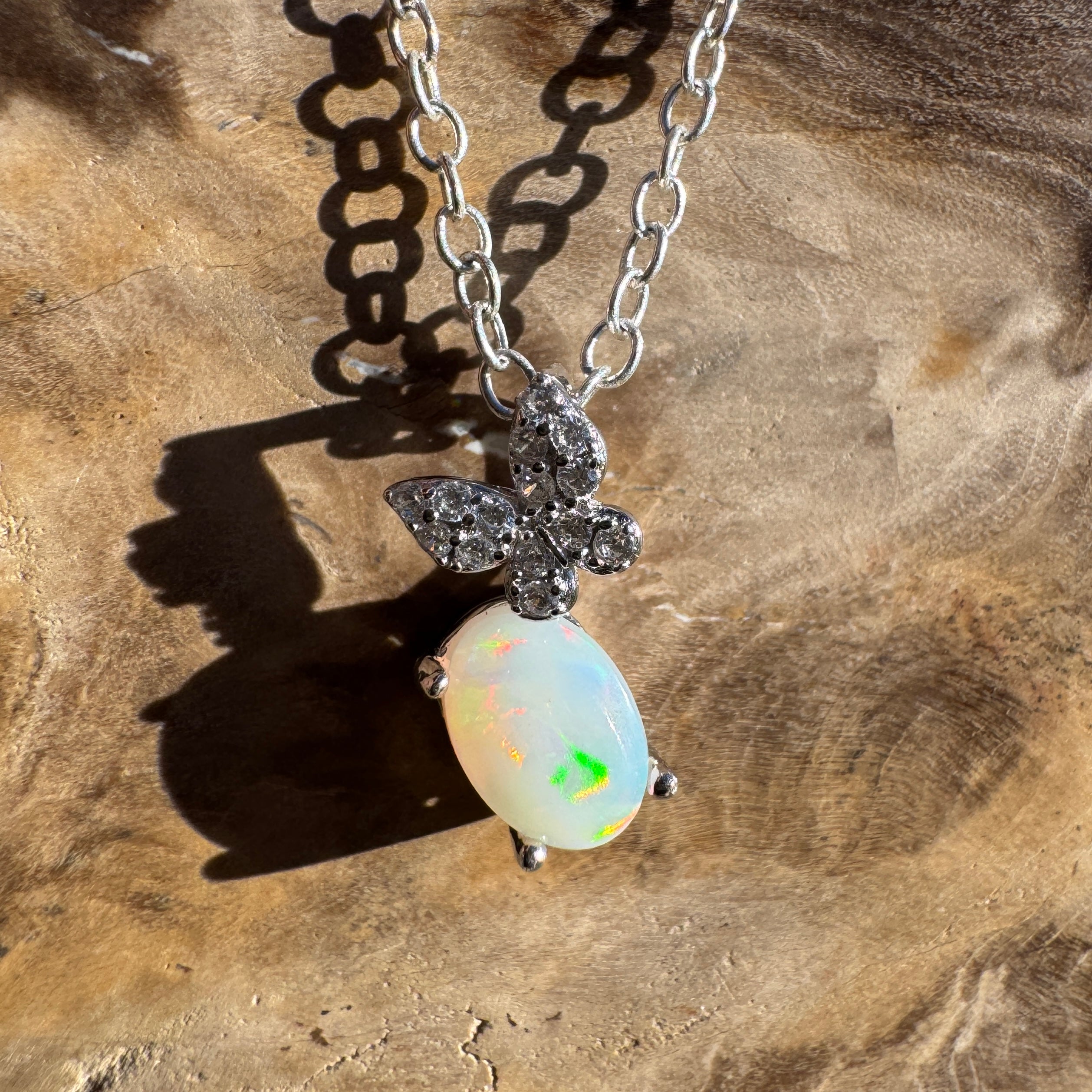 0.6ct Coober Pedy Opal Pendant Necklace ~ 'Augusta Light' | 925 Sterling Silver | Solid Australian Opal