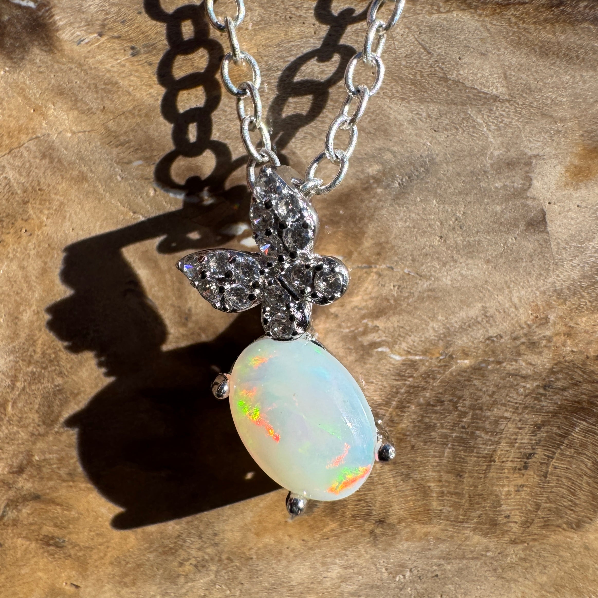 0.6ct Coober Pedy Opal Pendant Necklace ~ 'Augusta Light' | 925 Sterling Silver | Solid Australian Opal