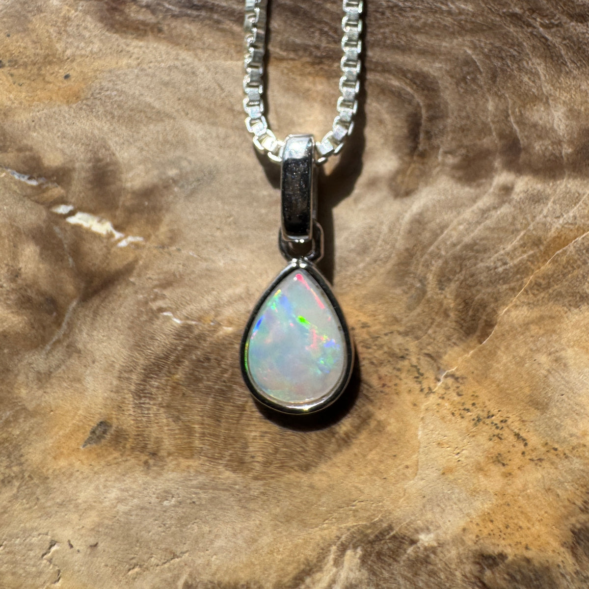 0.4ct Coober Pedy Opal Pendant Necklace ~ 'Halls Gap Glimmer' | 925 Sterling Silver | Solid Australian Opal