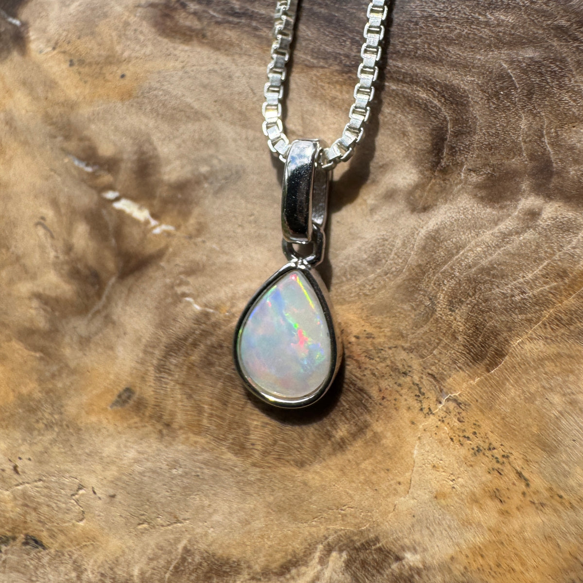 0.4ct Coober Pedy Opal Pendant Necklace ~ 'Halls Gap Glimmer' | 925 Sterling Silver | Solid Australian Opal
