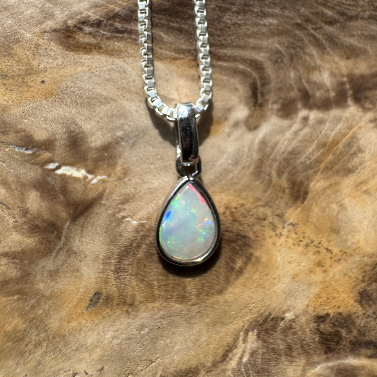 0.4ct Coober Pedy Opal Pendant Necklace ~ 'Halls Gap Glimmer' | 925 Sterling Silver | Solid Australian Opal