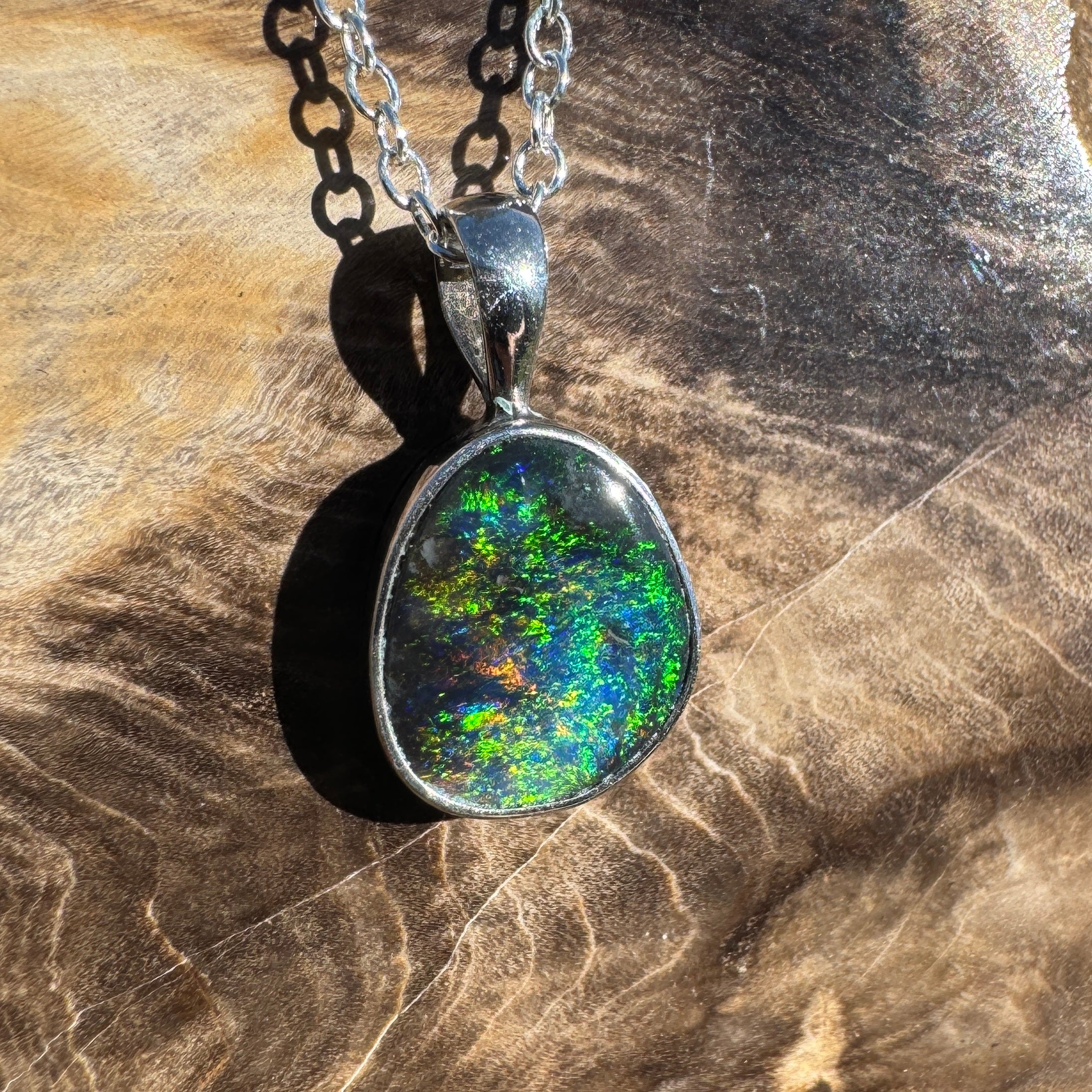 1.4ct Lightning Ridge Black Opal Pendant Necklace ~ 'Coorong Colour' | 925 Sterling Silver | Solid Australian Opal